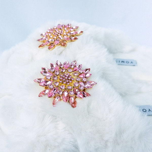 Faux Fur Slippers - Global Recycled Standard Certified with Light Pink Jewel Embellishments