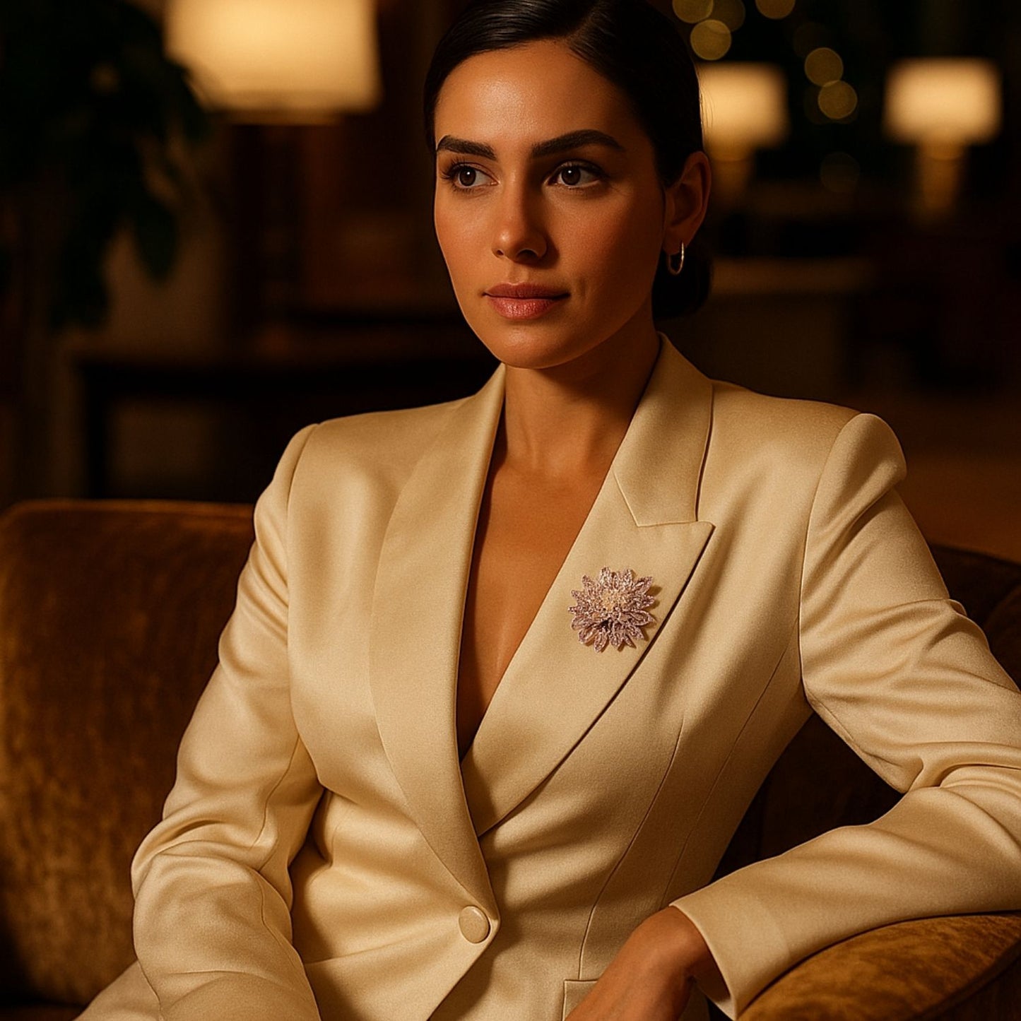 Rhinestone Sunburst Brooch - Pale Pink