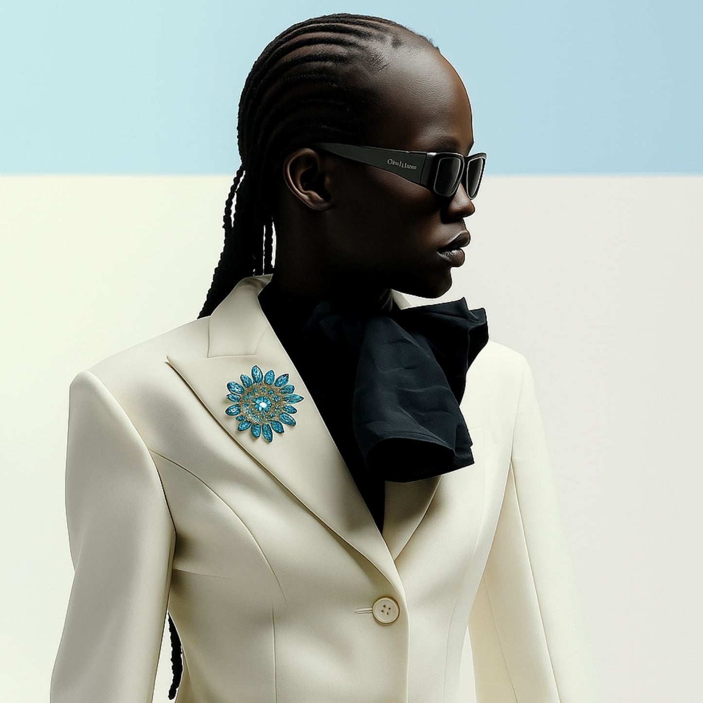 Rhinestone Sunburst Brooch - Turquoise Blue