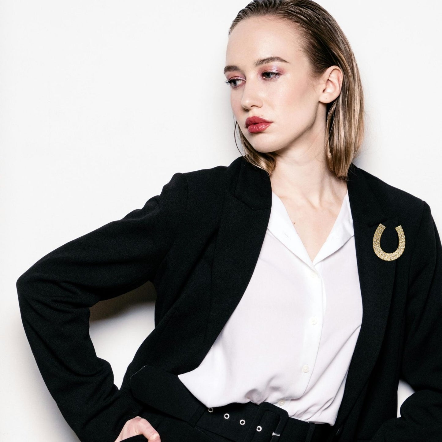 Horseshoe Rhinestone Brooch