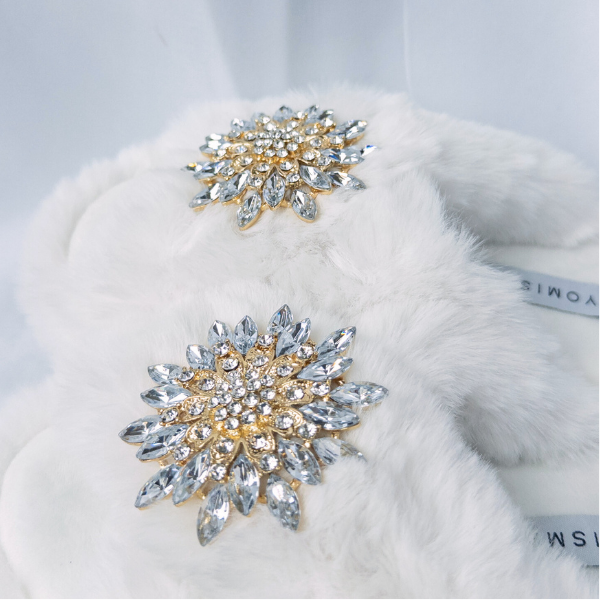 Faux Fur Slippers - Global Recycled Standard Certified with Clear Jewel Embellishments