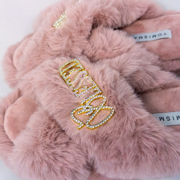 Faux Fur Slippers - Global Recycled Standard Certified with Blessed + Angel Wing Embellishment