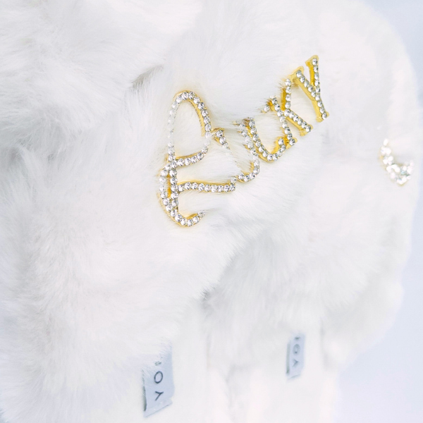 Faux Fur Slippers - Global Recycled Standard Certified with Lucky + Horse Shoe Embellishment