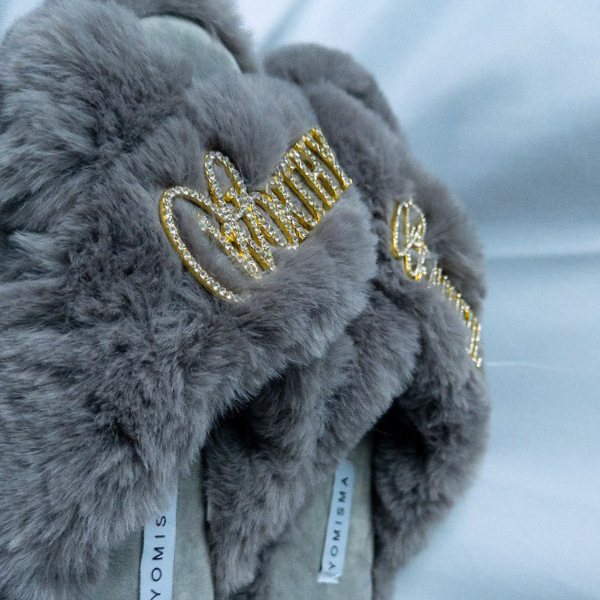 Faux Fur Slippers - Global Recycled Standard Certified with Worthy + Beautiful Embellishment