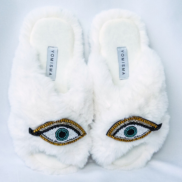 Faux Fur Slippers - Global Recycled Standard Certified with Third Eye Embellishment
