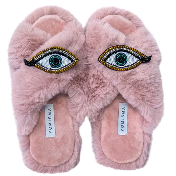 Faux Fur Slippers - Global Recycled Standard Certified with Third Eye Embellishment