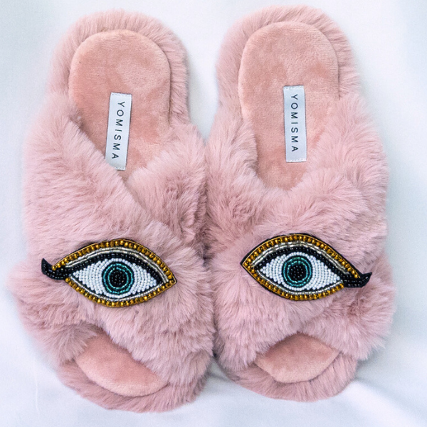 Faux Fur Slippers - Global Recycled Standard Certified with Third Eye Embellishment