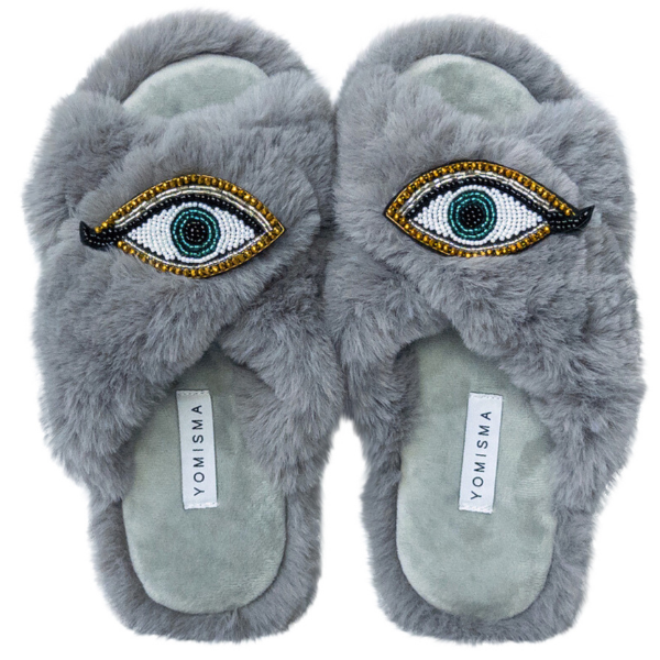 Faux Fur Slippers - Global Recycled Standard Certified with Third Eye Embellishment