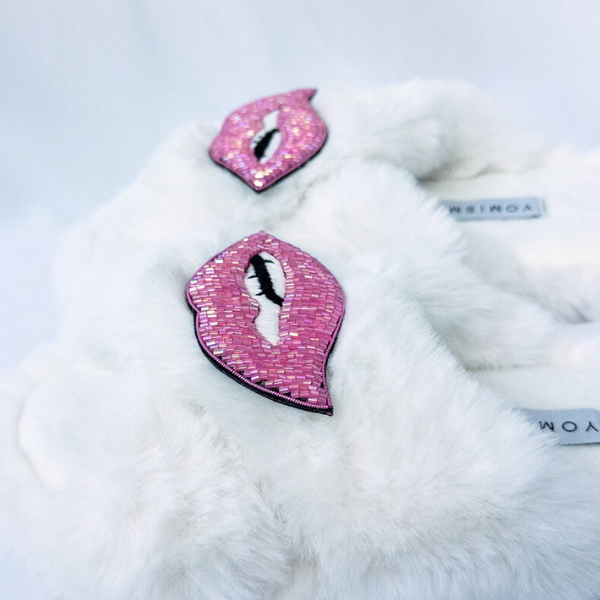 Faux Fur Slippers - Global Recycled Standard Certified with Lips Embellishment