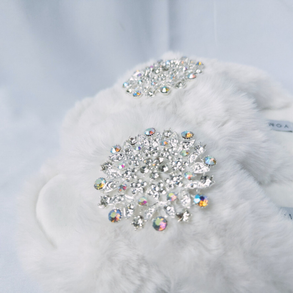 Faux Fur Slippers - Global Recycled Standard Certified with Iridescent Jewel Embellishments