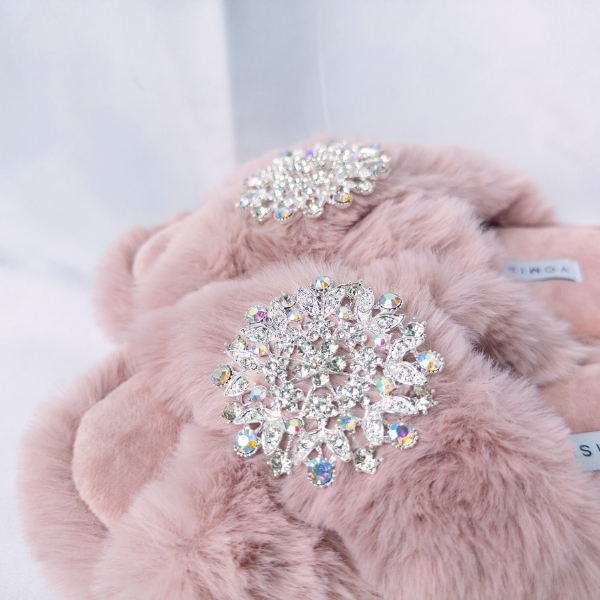Faux Fur Slippers - Global Recycled Standard Certified with Iridescent Jewel Embellishments