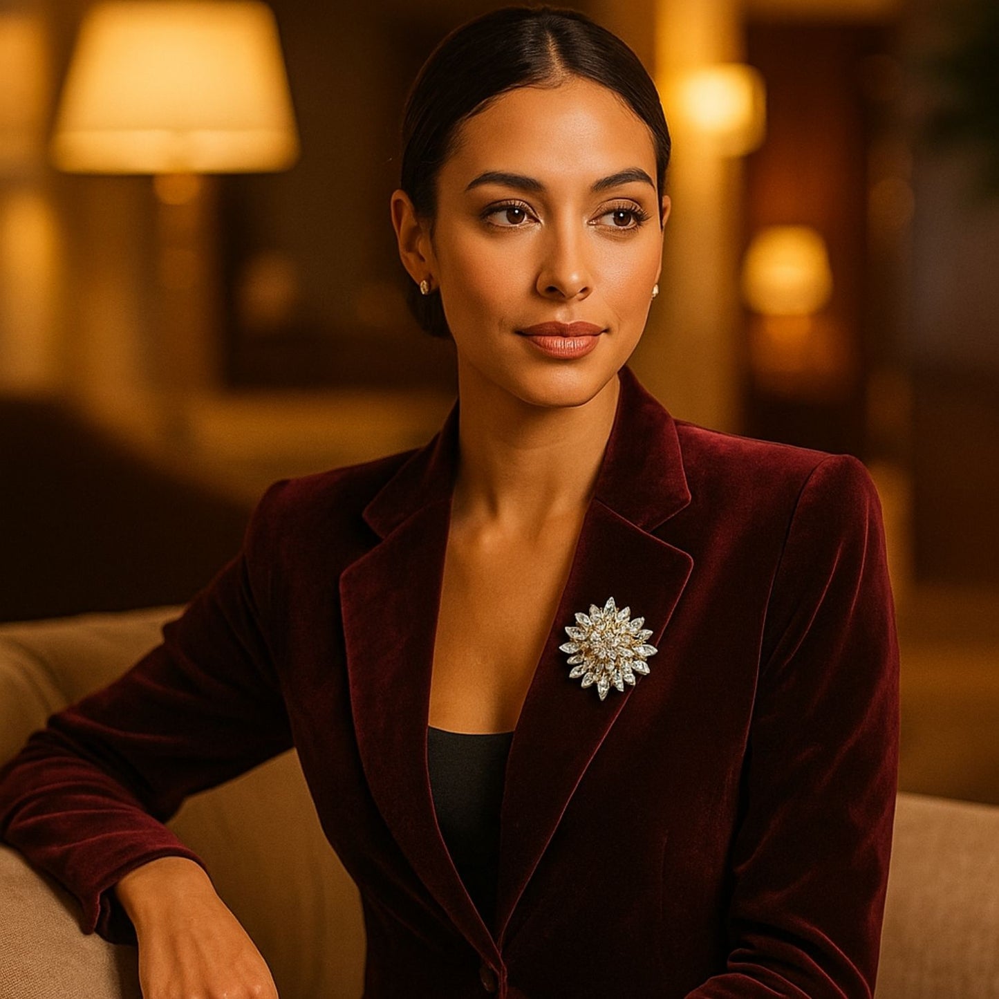 Rhinestone Sunburst Brooch - Clear