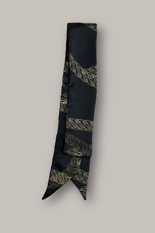 Black and gold chains printed scarf made from an ultra soft recycled poly blend