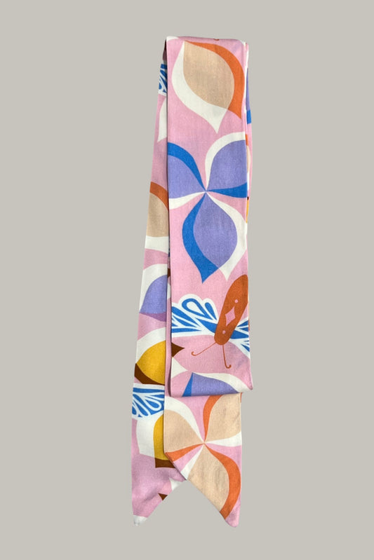 Pink butterfly print scarf made from an ultra soft recycled poly blend 4
