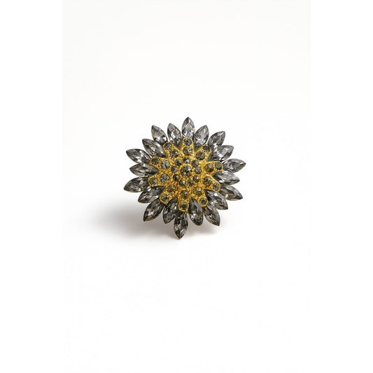 Rhinestone Sunburst Brooch - Tourmaline Grey