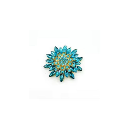 Rhinestone Sunburst Brooch - Turquoise Blue