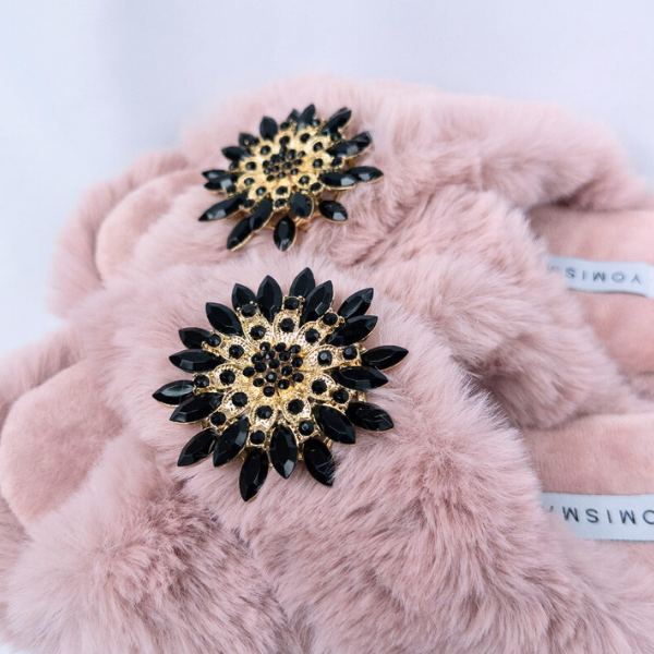 Faux Fur Slippers - Global Recycled Standard Certified with Black Embellishments