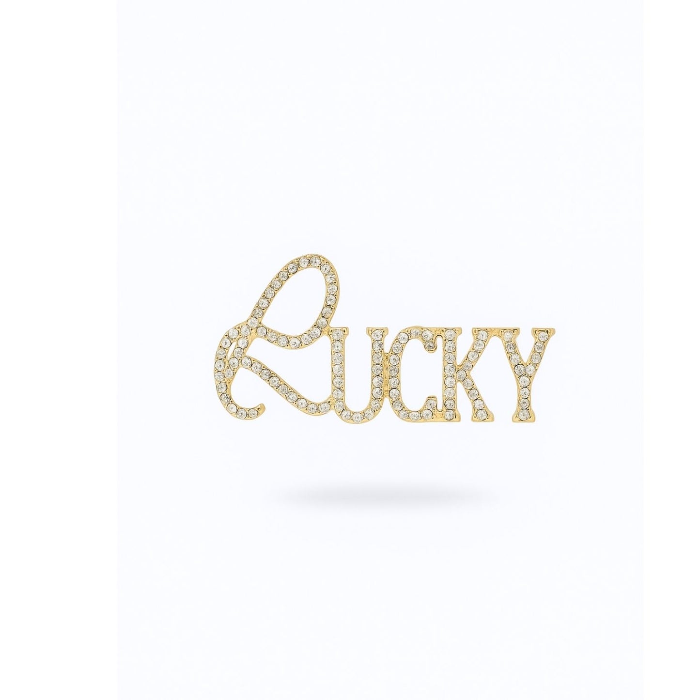 “Lucky” Rhinestone Word Brooch