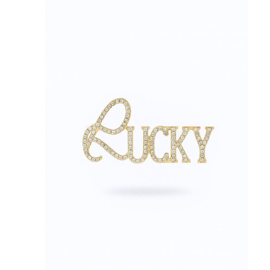 “Lucky” Rhinestone Word Brooch