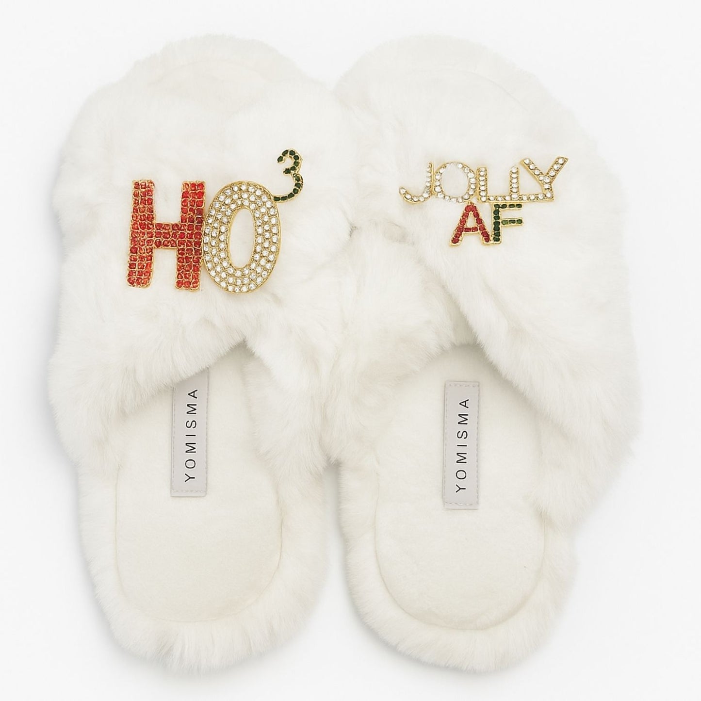 Faux Fur Slippers - Global Recycled Standard Certified with Rhinestone HO3 + Jolly AF