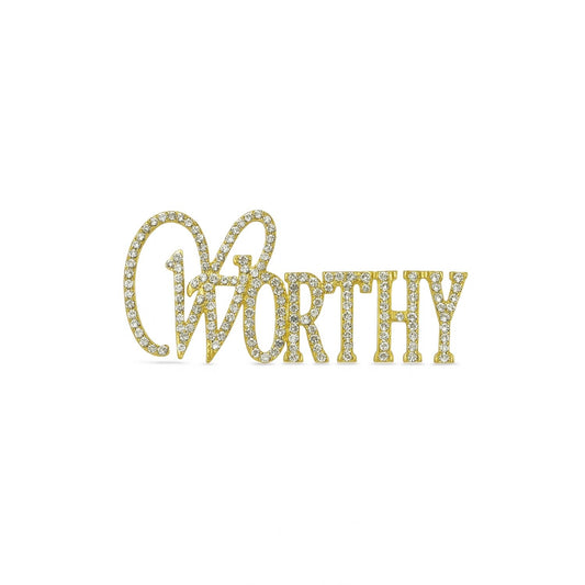 “Worthy” Rhinestone Word Brooch