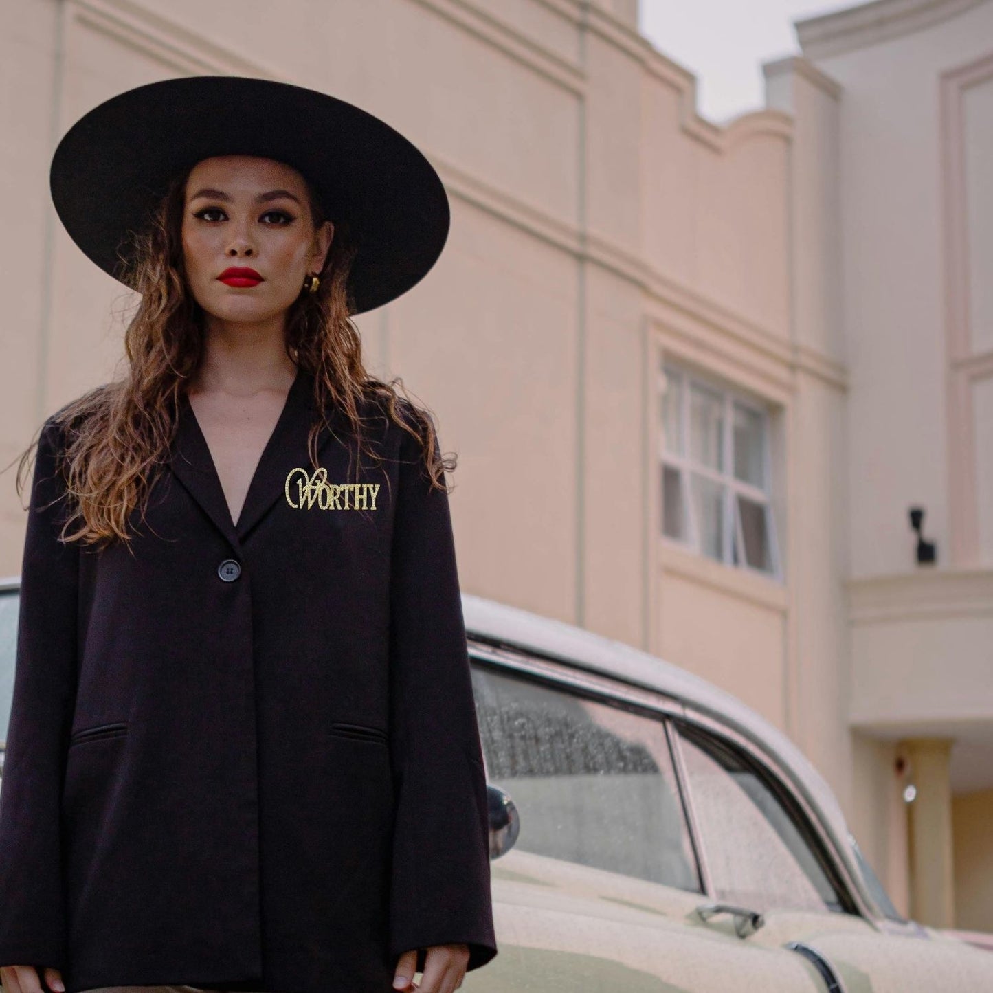 “Worthy” Rhinestone Word Brooch