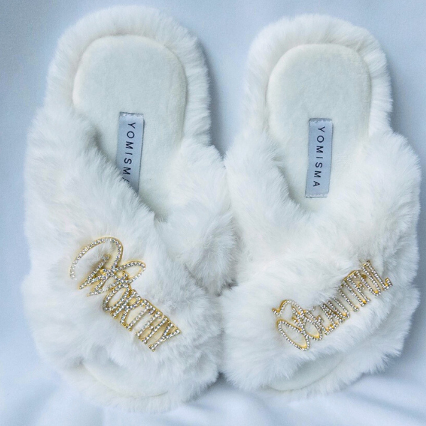 Faux Fur Slippers - Global Recycled Standard Certified with Worthy + Beautiful Embellishment