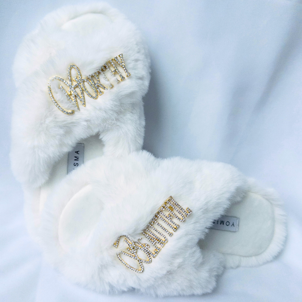 Faux Fur Slippers - Global Recycled Standard Certified with Worthy + Beautiful Embellishment