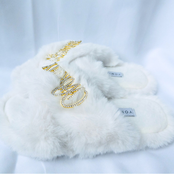 Faux Fur Slippers - Global Recycled Standard Certified with Worthy + Beautiful Embellishment