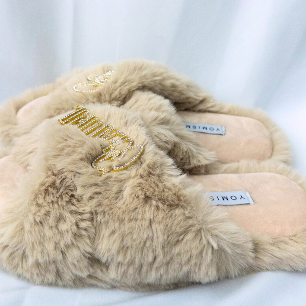 Faux Fur Slippers - Global Recycled Standard Certified with Worthy + Beautiful Embellishment