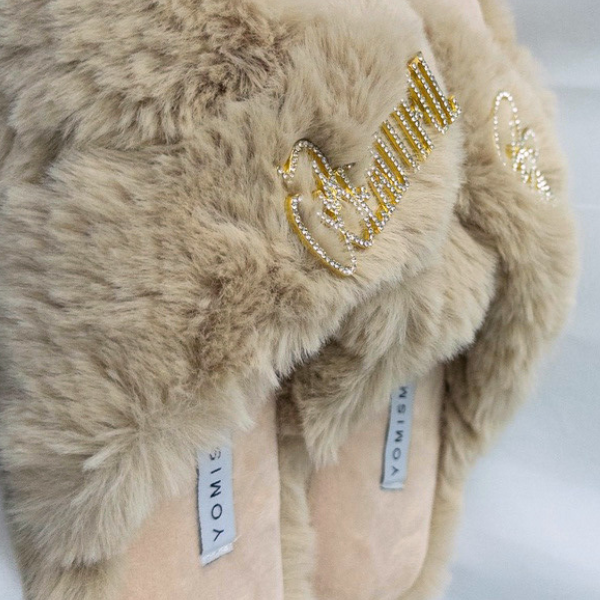 Faux Fur Slippers - Global Recycled Standard Certified with Worthy + Beautiful Embellishment