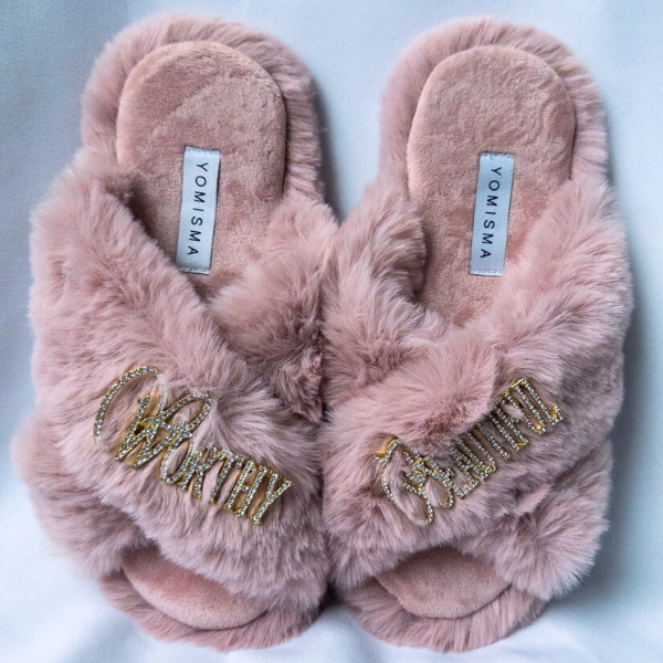 Faux Fur Slippers - Global Recycled Standard Certified with Worthy + Beautiful Embellishment