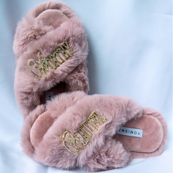 Faux Fur Slippers - Global Recycled Standard Certified with Worthy + Beautiful Embellishment