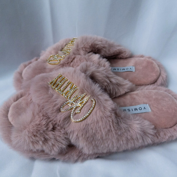 Faux Fur Slippers - Global Recycled Standard Certified with Worthy + Beautiful Embellishment