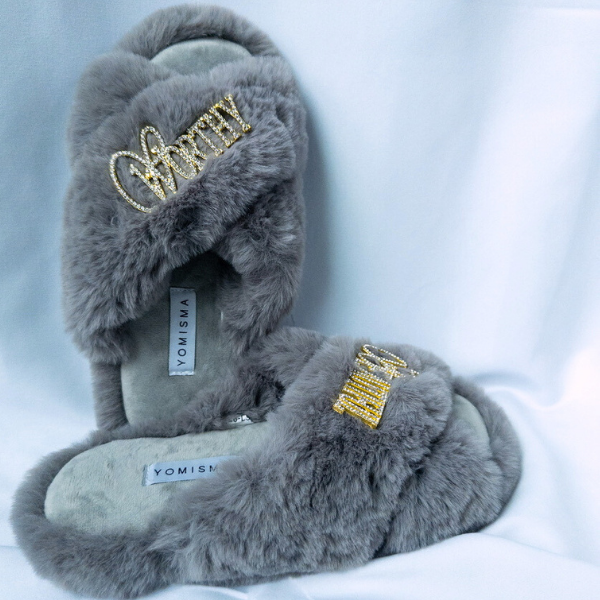 Faux Fur Slippers - Global Recycled Standard Certified with Worthy + Beautiful Embellishment