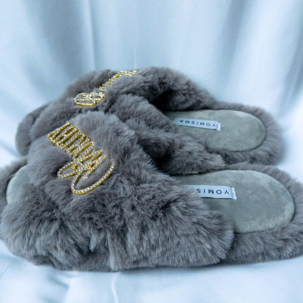 Faux Fur Slippers - Global Recycled Standard Certified with Worthy + Beautiful Embellishment