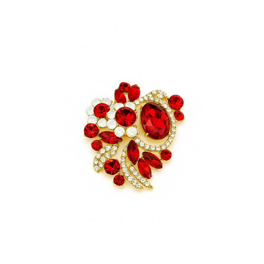 Red and Clear Holiday Flower Brooch