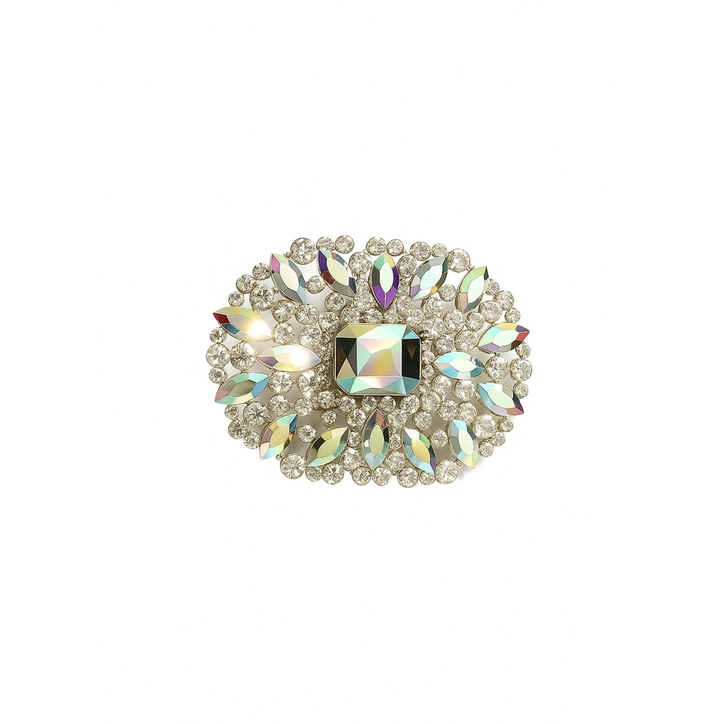 Iridescent Oval Rhinestone Brooch