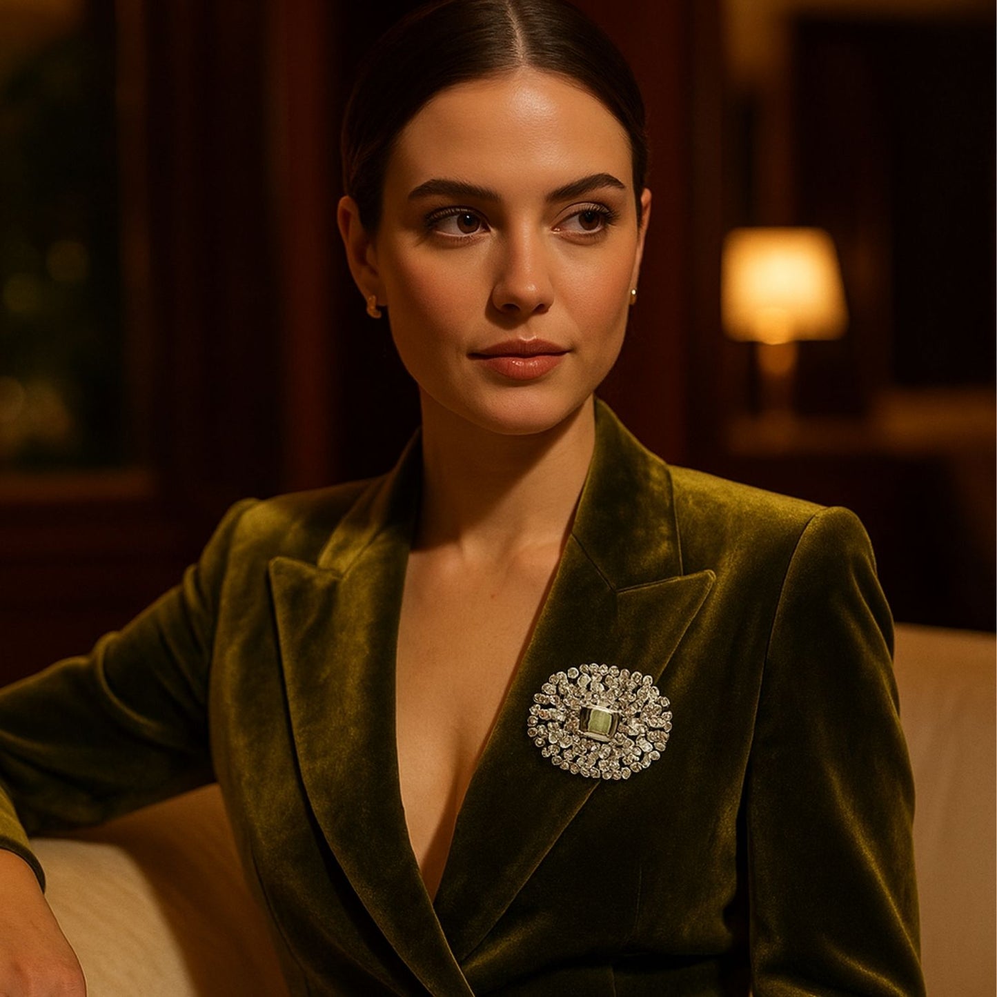 Iridescent Oval Rhinestone Brooch