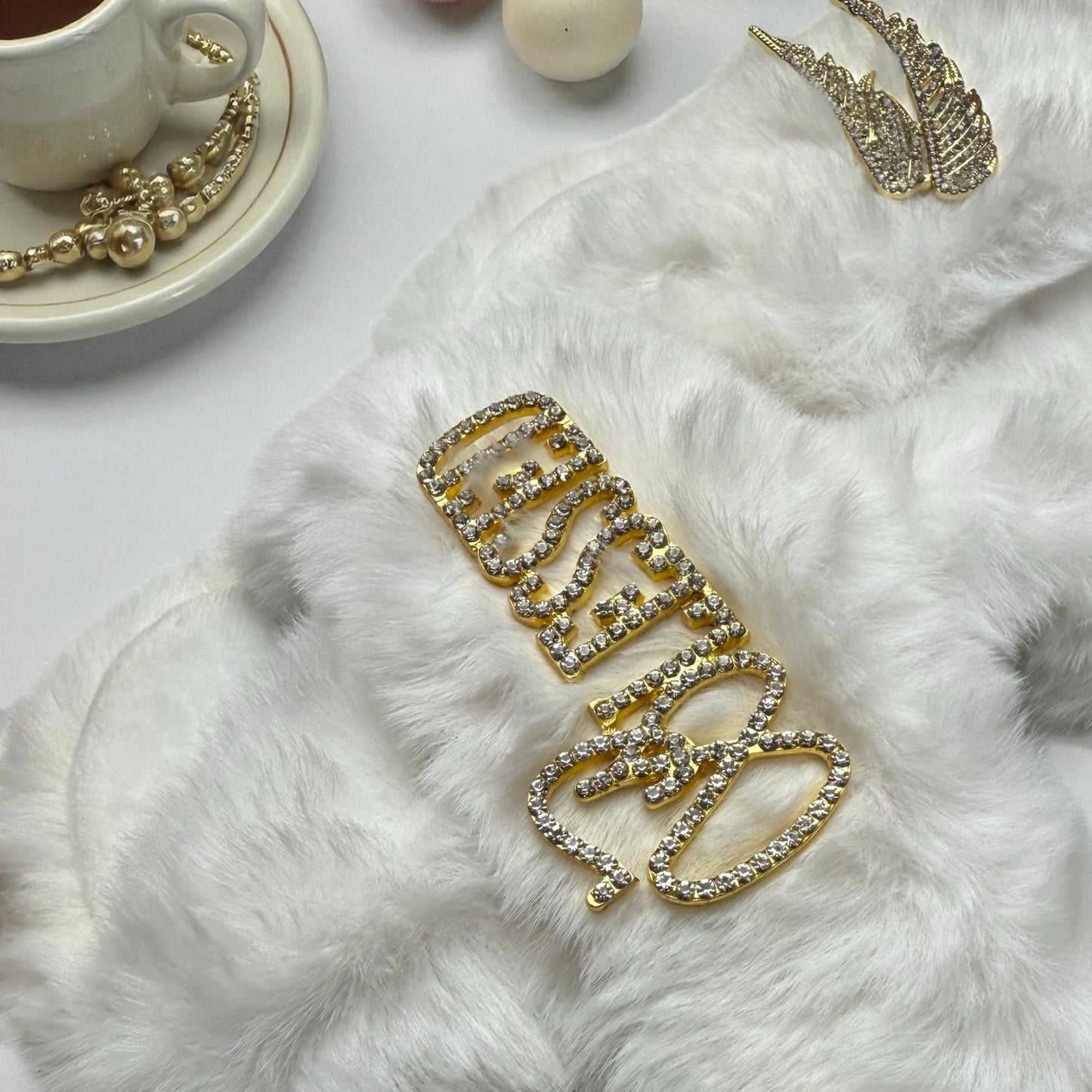 Faux Fur Slippers - Global Recycled Standard Certified with Blessed + Angel Wing Embellishment