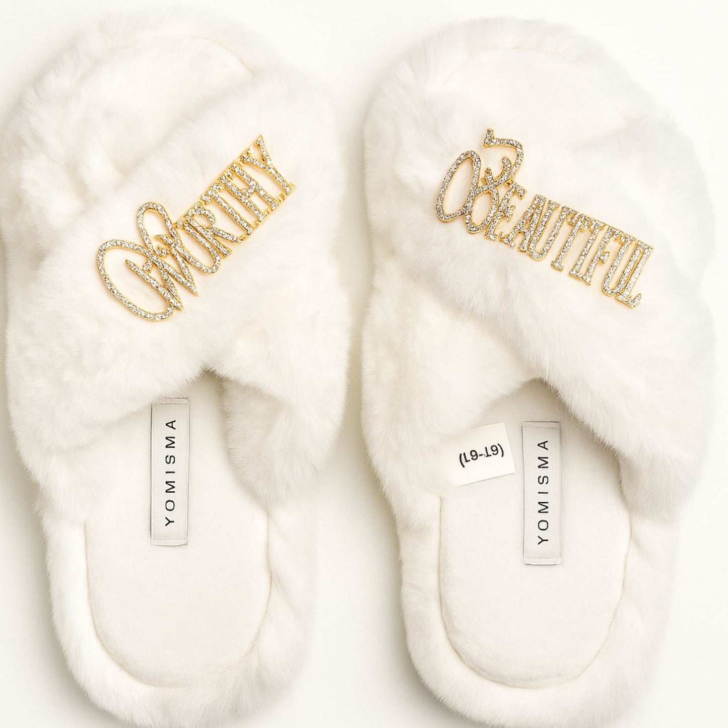 Faux Fur Slippers - Global Recycled Standard Certified with Worthy + Beautiful Embellishment