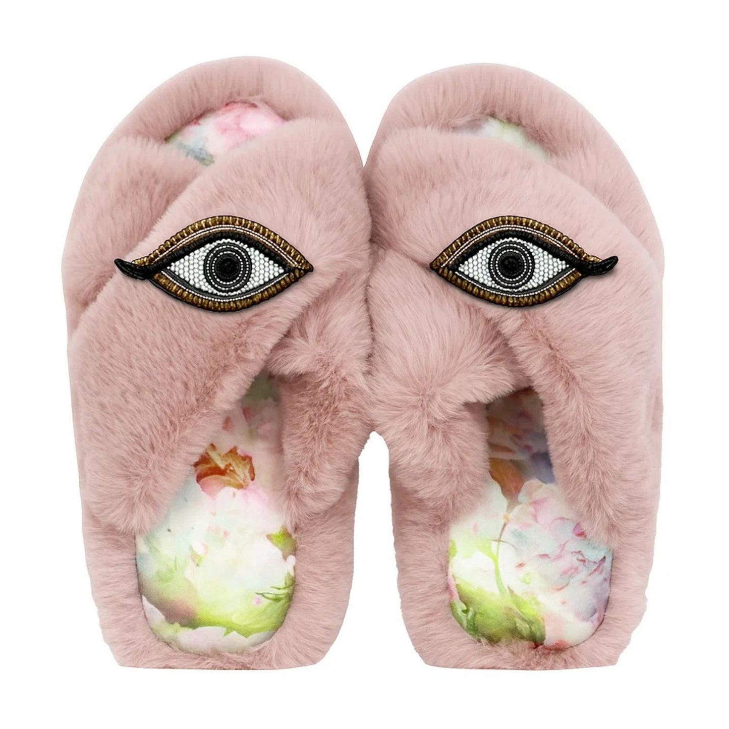 Faux Fur Slippers - Global Recycled Standard Certified with Third Eye Embellishment
