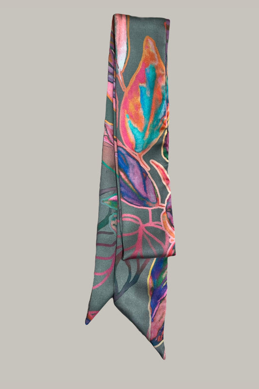 Peach floral print scarf made from an ultra soft recycled poly blend 4
