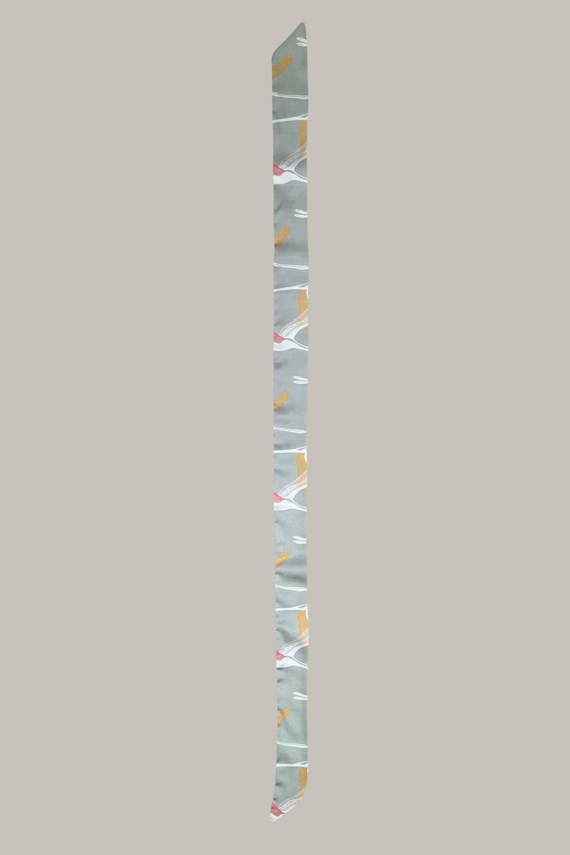 Grey, white, hot pink and gold cranes printed scarf made from an ultra soft recycled poly blend 5