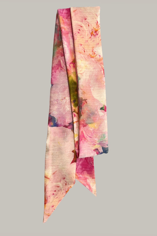 Peach poppy printed scarf made from an ultra soft recycled poly blend